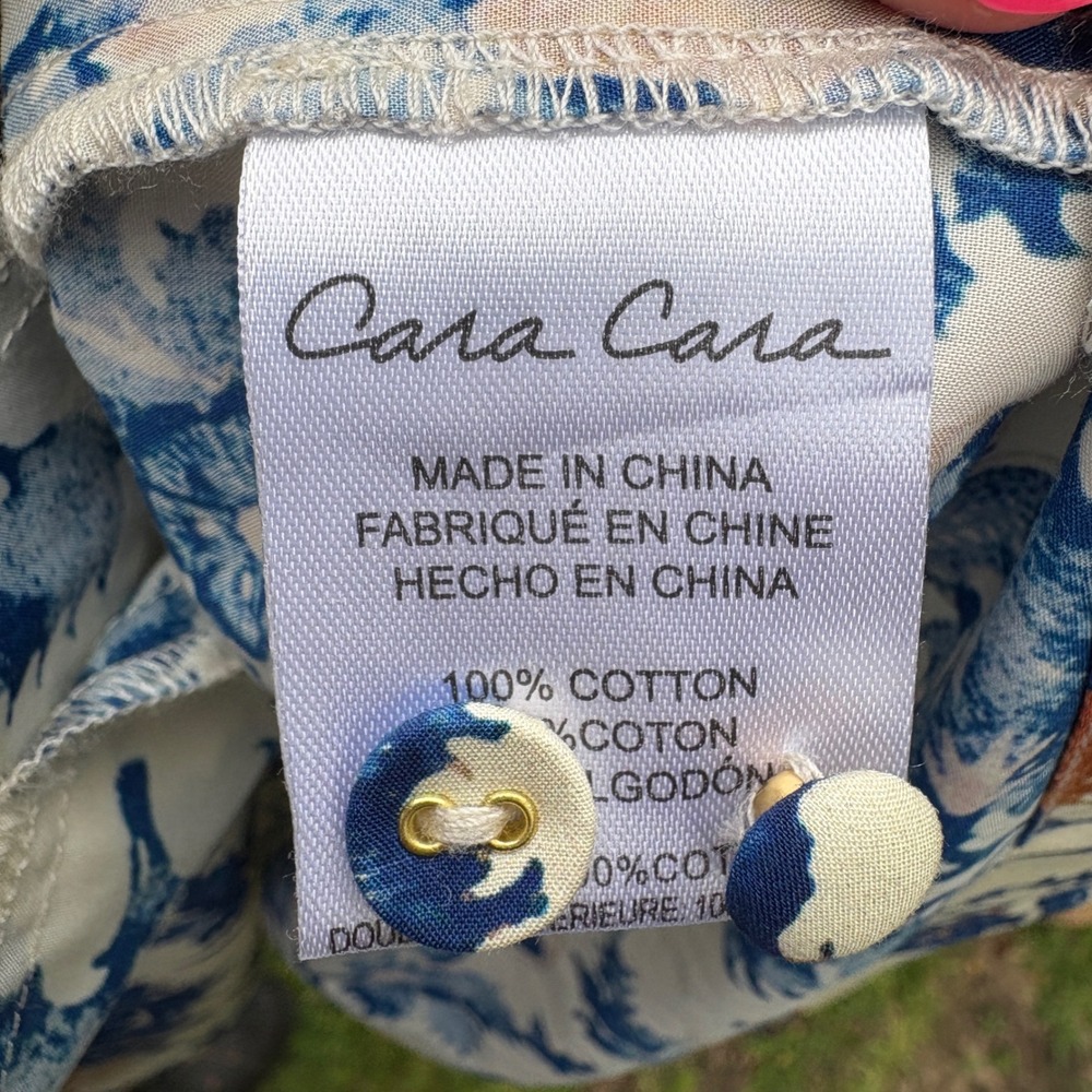 Cara Cara Womens Small Leighton Shirt Dress Blue Floral Cotton Poplin Hamptons - Picture 4 of 8